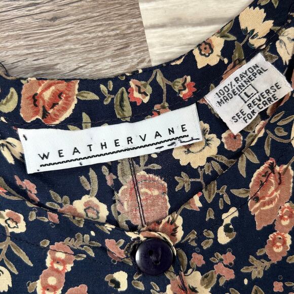 Weathervane Floral Button Front Midi Dress Navy Pink Cottagecore L - Picture 8 of 8